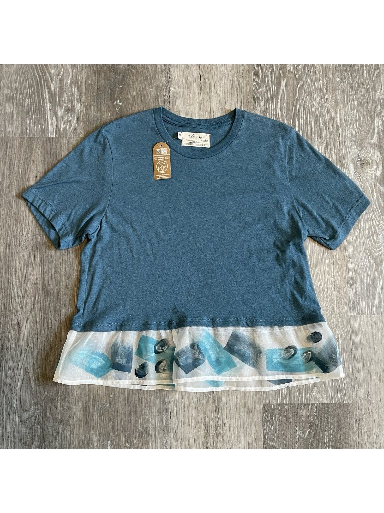 Nymf By Co New Upcycled Blue Tee With Handpainted Ruffle Women's Size M